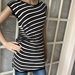 White House Black market blk/wht stripe cinched waist sleeveless dress/long top